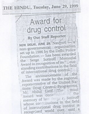 UN Drug control awarded to Navjyoti